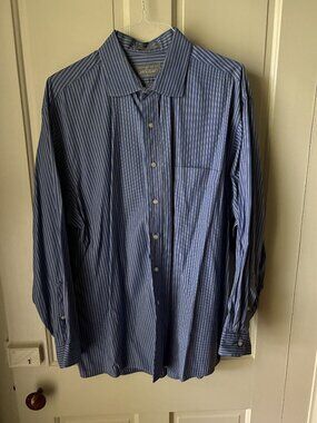 Lord & Taylor Vintage Cotton Blue wiht Gray Stripe Shirt